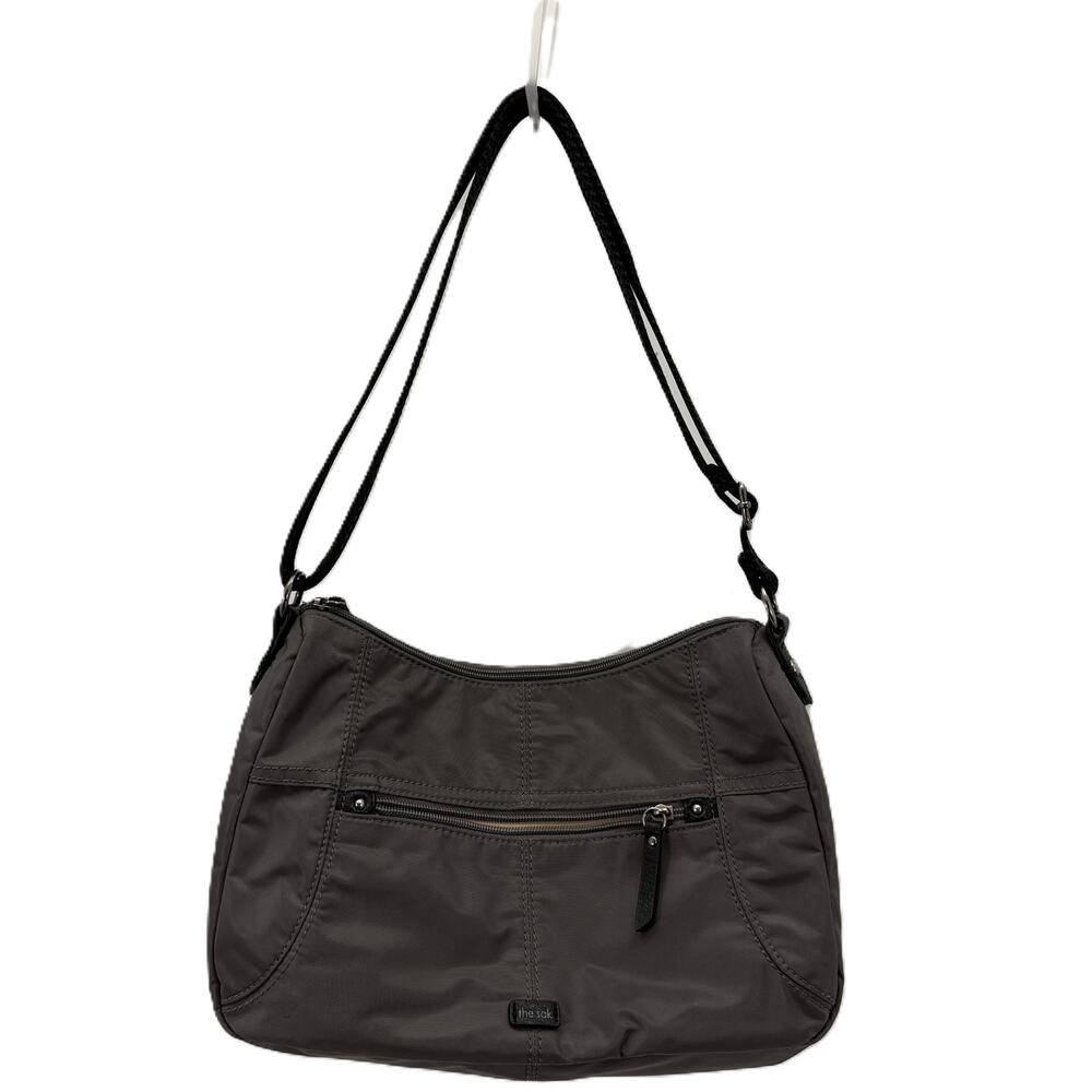 The Sak Gray Black Multi-Pocket Crossbody Adjustable Strap Handbag Purse